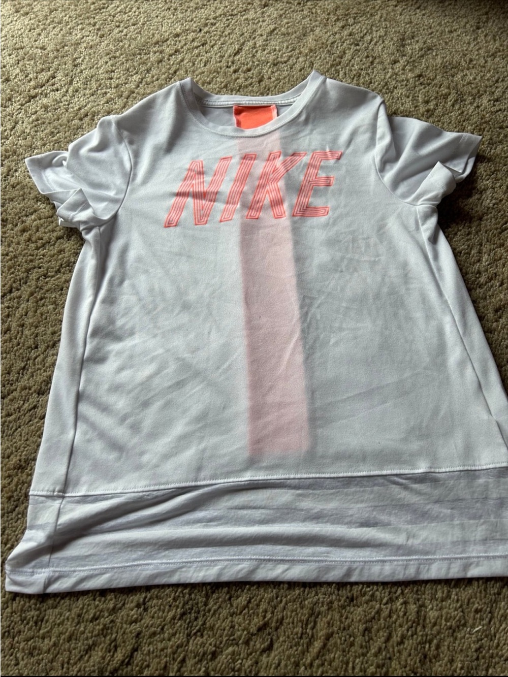 Kids Nike White Tee with Coral Pink Logo